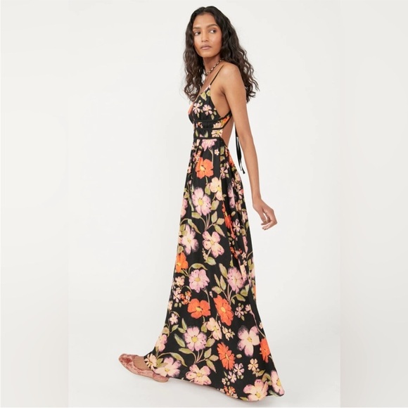 Free People Wisteria Black Floral Maxi Dress open back small S P adjustable - Picture 4 of 14